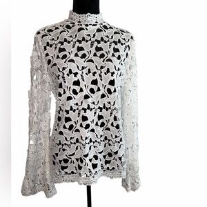 K. Jordan Lace Top With Bell Sleeves And Top To Bottom Back Zipper, Size M, NWOT
